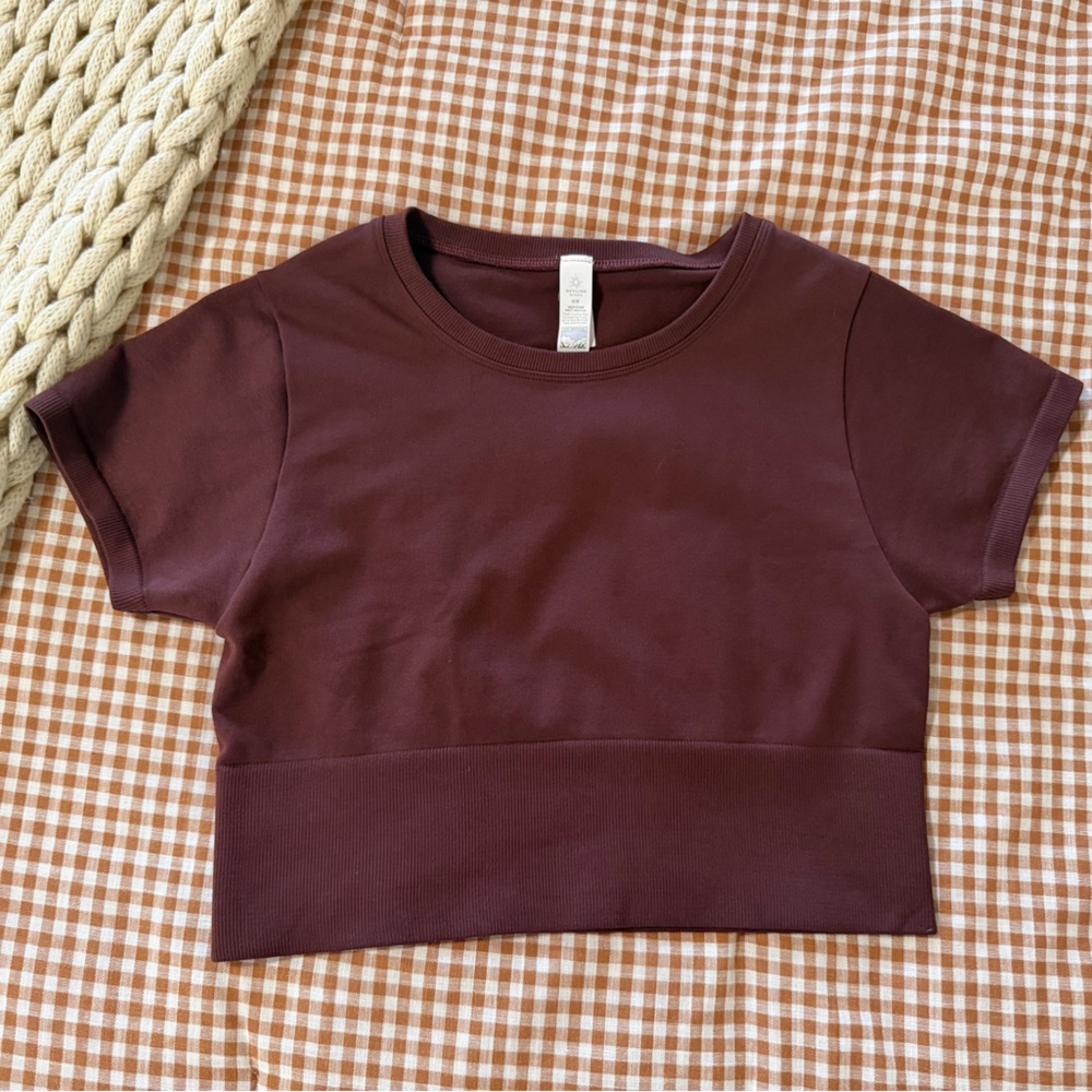 Offline by Aerie Seamless Workout Tee Burgundy Cropped T-Shirt Medium